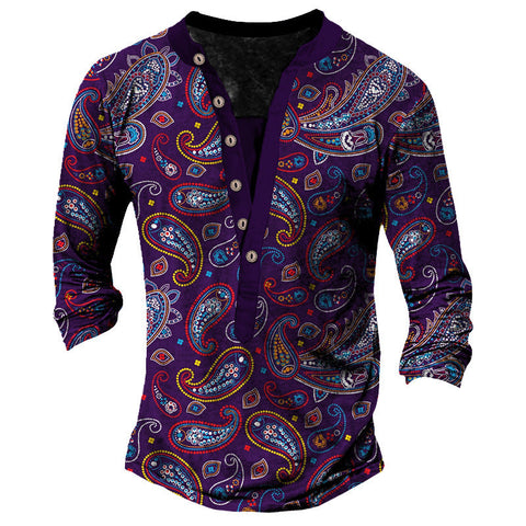 Men's Henley Long-Sleeve Tee – Retro Print