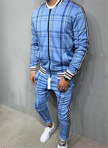 2022 New gyms Men's Sets 2 Pieces Sets Tracksuit Men's Jackets+Pants suit Sportwear Gentlemen Plaid Mens Sports Suit men Clothes
