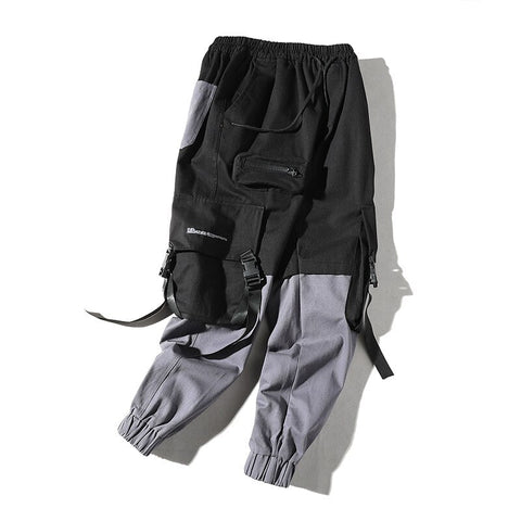 Streetwear Harem Joggers Men Ribbons Pockets Casual Mens Cargo Pants Hip Hop Cotton Casual Ankle-length Men Trousers
