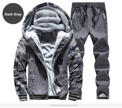 Winter Inner Fleece Hoodies Men 2020 Casual Hooded Warm Sweatshirts Male Thicken Tracksuit 2PC Jacket+Pant Men Moleton Masculino