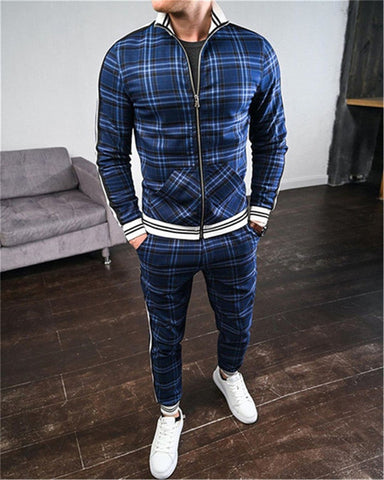2022 Man Tracksuits Men's Sets 3D Print Sets Men Grid Two-piece Patchwork Zipper Tracksuits Small Leg Trouser Sweat Suits Sets