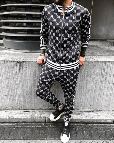 2022 New gyms Men's Sets 2 Pieces Sets Tracksuit Men's Jackets+Pants suit Sportwear Gentlemen Plaid Mens Sports Suit men Clothes