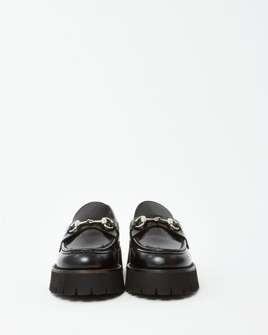 Gucci Black Leather SHW Horsebit Lug Sole Loafers - 41.5