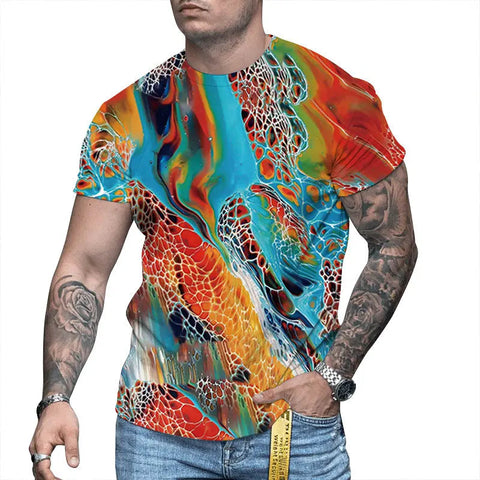 Men's 3D Printed T-Shirt – Round-Neck Short-Sleeve