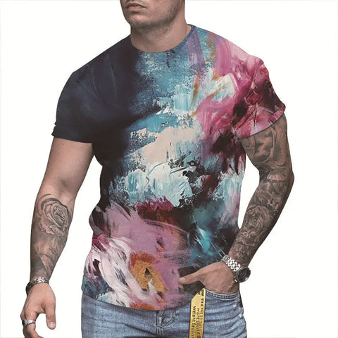 Men's 3D Printed T-Shirt – Round-Neck Short-Sleeve