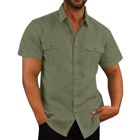 Men's Beach Shirt – Short-Sleeve Cuban Collar Button-Up