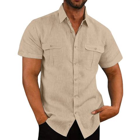 Men's Beach Shirt – Short-Sleeve Cuban Collar Button-Up