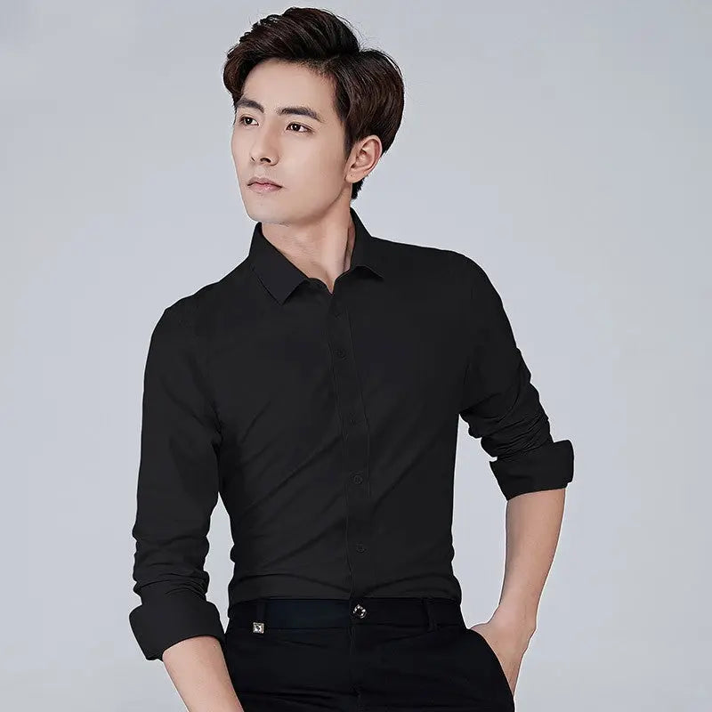 Men's Formal Shirt – Solid Color Long-Sleeve Button-Up