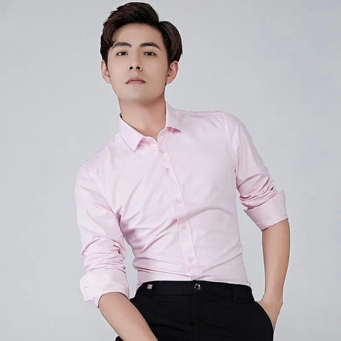 Men's Formal Shirt – Solid Color Long-Sleeve Button-Up