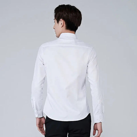 Men's Formal Shirt – Solid Color Long-Sleeve Button-Up