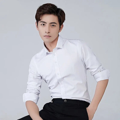 Men's Formal Shirt – Solid Color Long-Sleeve Button-Up