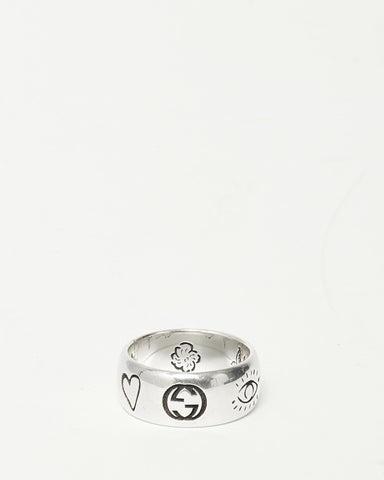 Gucci Sterling Silver "Blind For Love" Ring -  Size 17 / US 8
