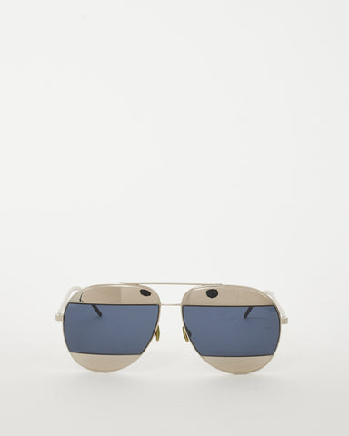 Dior SIlver and Black Lens Dior DIORSPLIT1 Aviator Sunglasses