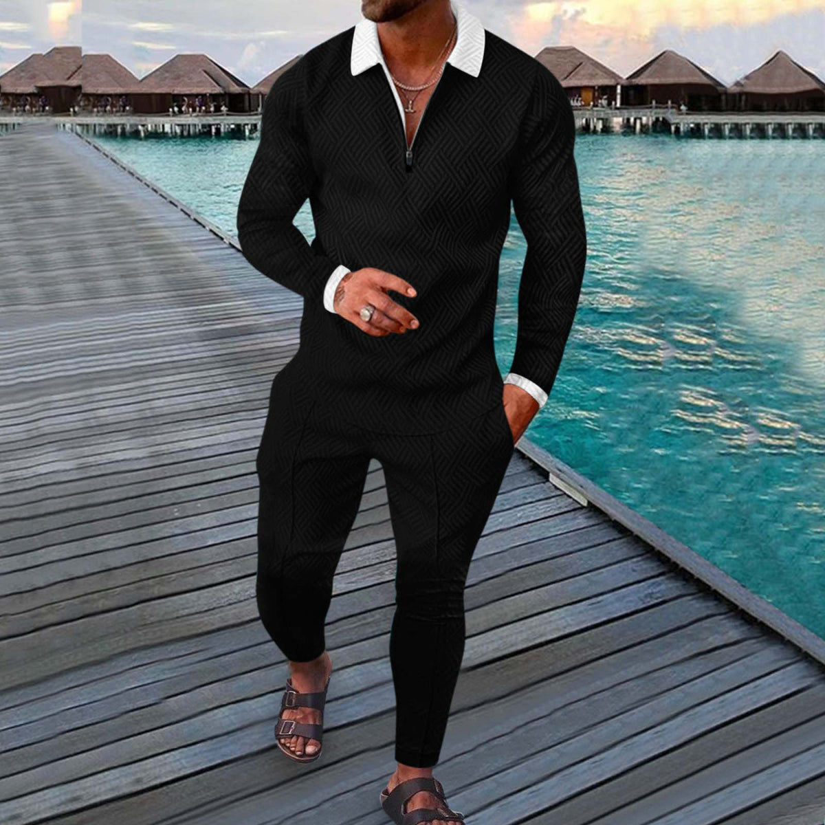 2022 Men's Tracksuit Autumn Long Sleeve Polo Shirt and Long Suit two-Piece Set Male Gym Sport Golf Clothing Streetwear for Men