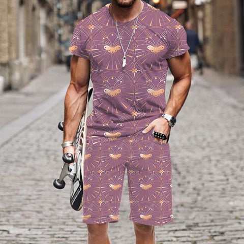 3D abstract geometry Printed T Shirts 2 Piece Oversized Mens Clothing Summer Sports Track Suit Breathable Tshirt Short Set Short