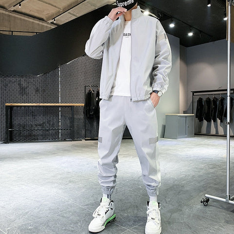 Men Sportswear Set Spring Autumn Set Mens Tracksuit Patchwork Hip Hop Sweatshirt+Pants Male Casual Jacket Streetwear Track Suit