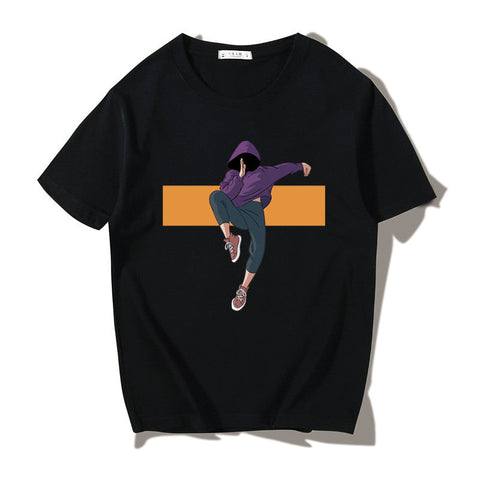 Men's Japanese-Style Loose Print Tee – Round Neck
