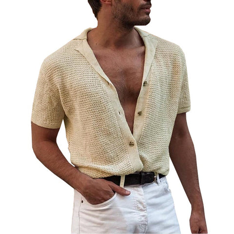 Men's Knitted Polo Shirt – Short-Sleeve V-Neck