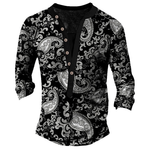 Men's Henley Long-Sleeve Tee – Retro Print