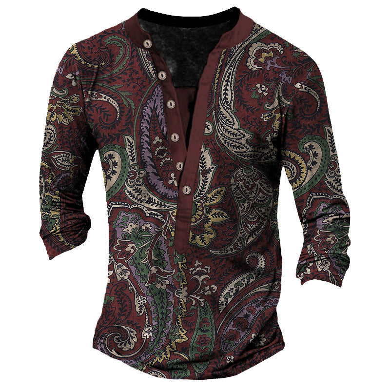Men's Henley Long-Sleeve Tee – Retro Print