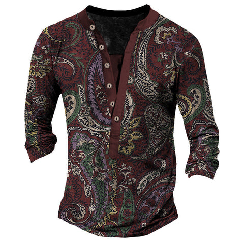 Men's Henley Long-Sleeve Tee – Retro Print