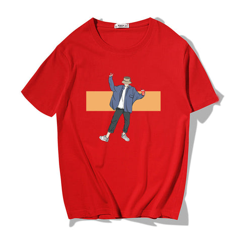 Men's Japanese-Style Loose Print Tee – Round Neck