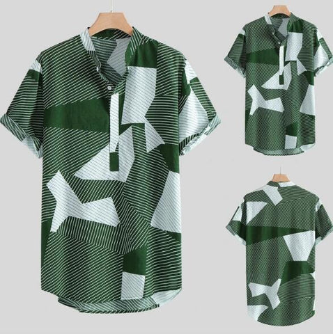 Men's Hawaiian Shirt – Casual Stand-Collar Short-Sleeve