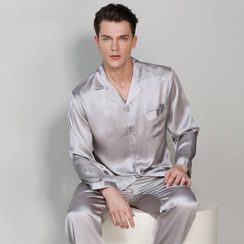 Men's Long Luxury Mulberry Silk Pyjamas Pure Silk Sleepwear