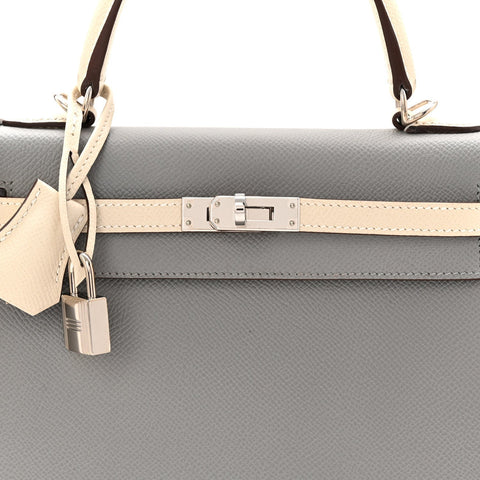 Epsom Bi-Color Horseshoe Kelly Sellier 25 Gris Mouette Craie