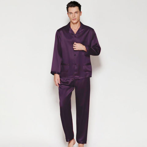 Classic Men Long Silk Pajama Set  Real Pure Silk Pajamas