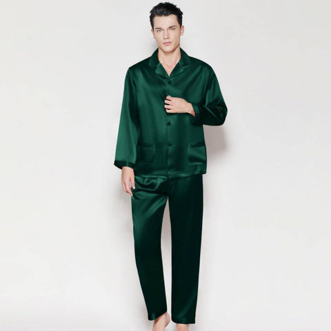 Classic Men Long Silk Pajama Set  Real Pure Silk Pajamas
