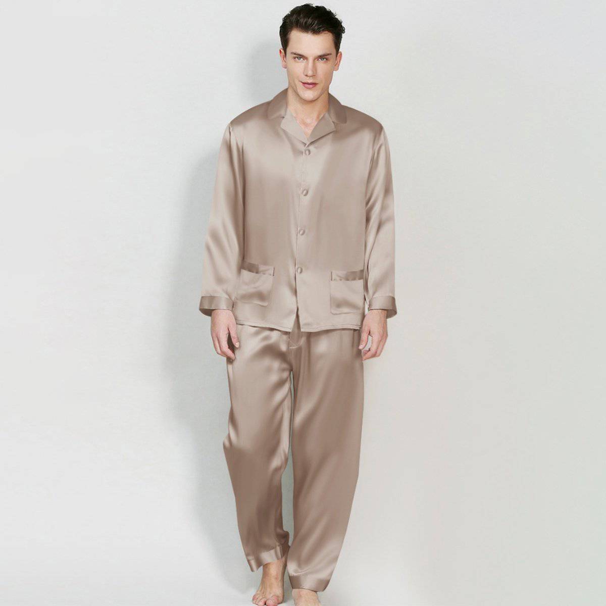 Classic Men Long Silk Pajama Set  Real Pure Silk Pajamas