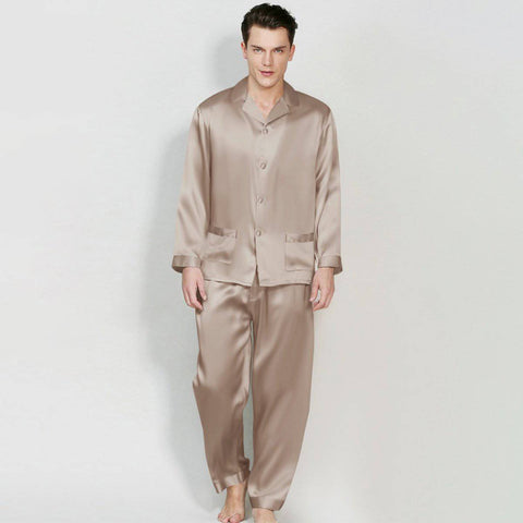 Classic Men Long Silk Pajama Set  Real Pure Silk Pajamas