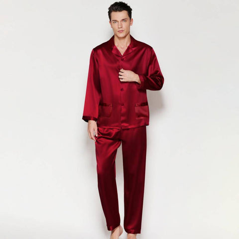 Classic Men Long Silk Pajama Set  Real Pure Silk Pajamas