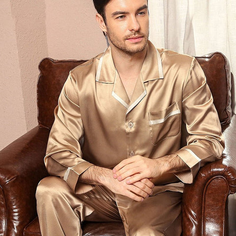 Classic Silk Pajamas Set For Men Luxury Silk Men Sleepwear