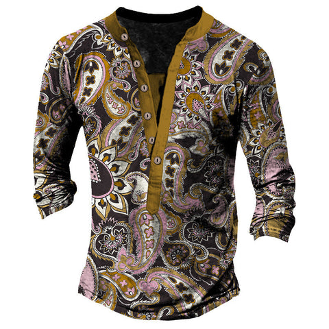 Men's Henley Long-Sleeve Tee – Retro Print