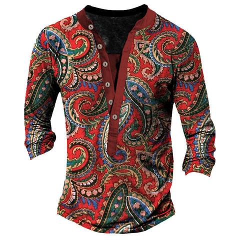 Men's Henley Long-Sleeve Tee – Retro Print