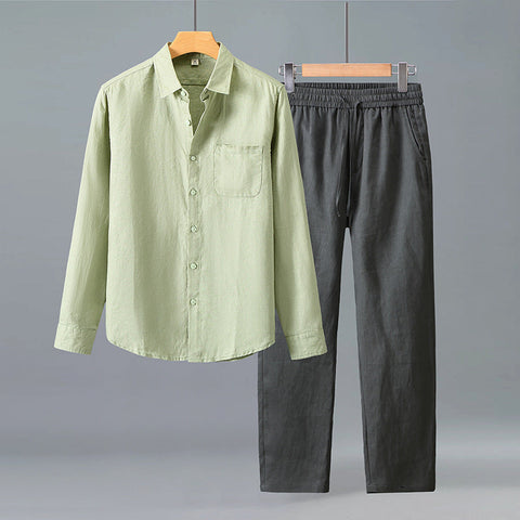 Men's Linen Casual Shirt and Trousers Set