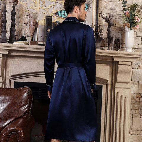 Long Mens Silk Robe Real Pure Luxury Silk Bathrobe