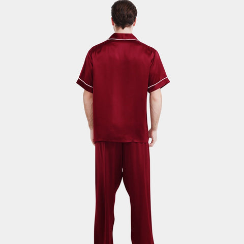 Men's Luxury Silk Pajamas Set Short Sleeve Long Pants Silk Nightwear