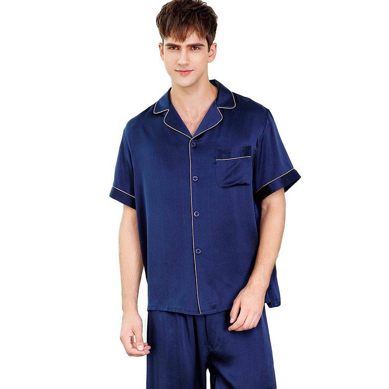 Men's Short Sleeve Silk Pajamas Set 100% Mulberry Silk Pajamas