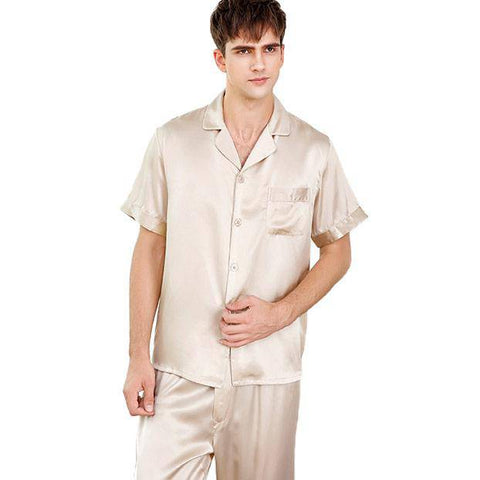 Men's Short Sleeve Silk Pajamas Set 100% Mulberry Silk Pajamas