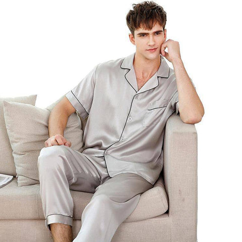 Men's Short Sleeve Silk Pajamas Set 100% Mulberry Silk Pajamas