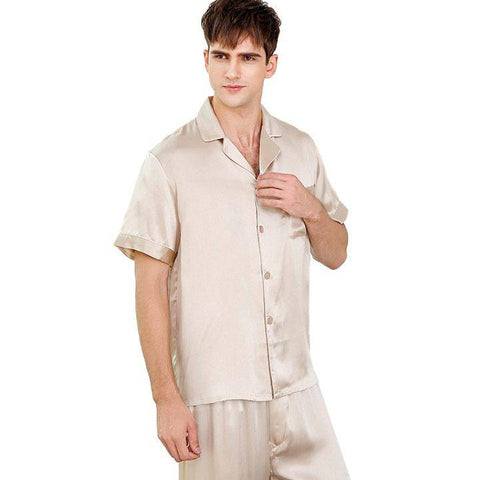 Men's Short Sleeve Silk Pajamas Set 100% Mulberry Silk Pajamas