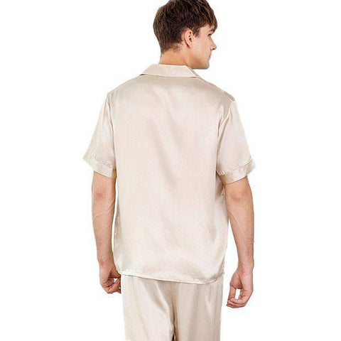 Men's Short Sleeve Silk Pajamas Set 100% Mulberry Silk Pajamas