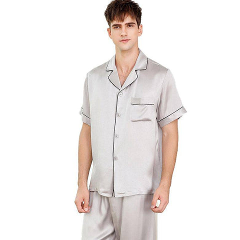 Men's Short Sleeve Silk Pajamas Set 100% Mulberry Silk Pajamas