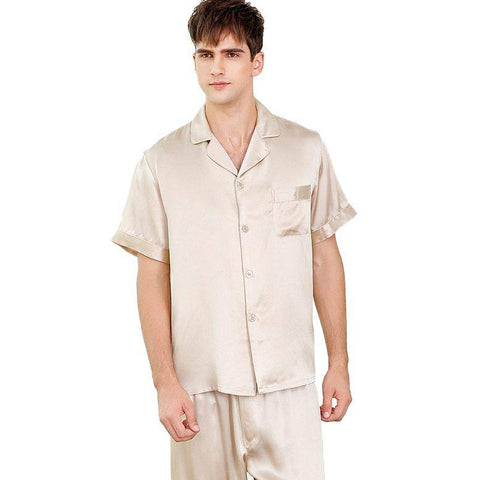 Men's Short Sleeve Silk Pajamas Set 100% Mulberry Silk Pajamas