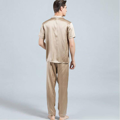 Mens Silk Pajamas with Short Sleeve Long Pants Silk Mens Pajamas