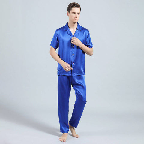 Mens Silk Pajamas with Short Sleeve Long Pants Silk Mens Pajamas