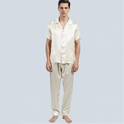 Mens Silk Pajamas with Short Sleeve Long Pants Silk Mens Pajamas